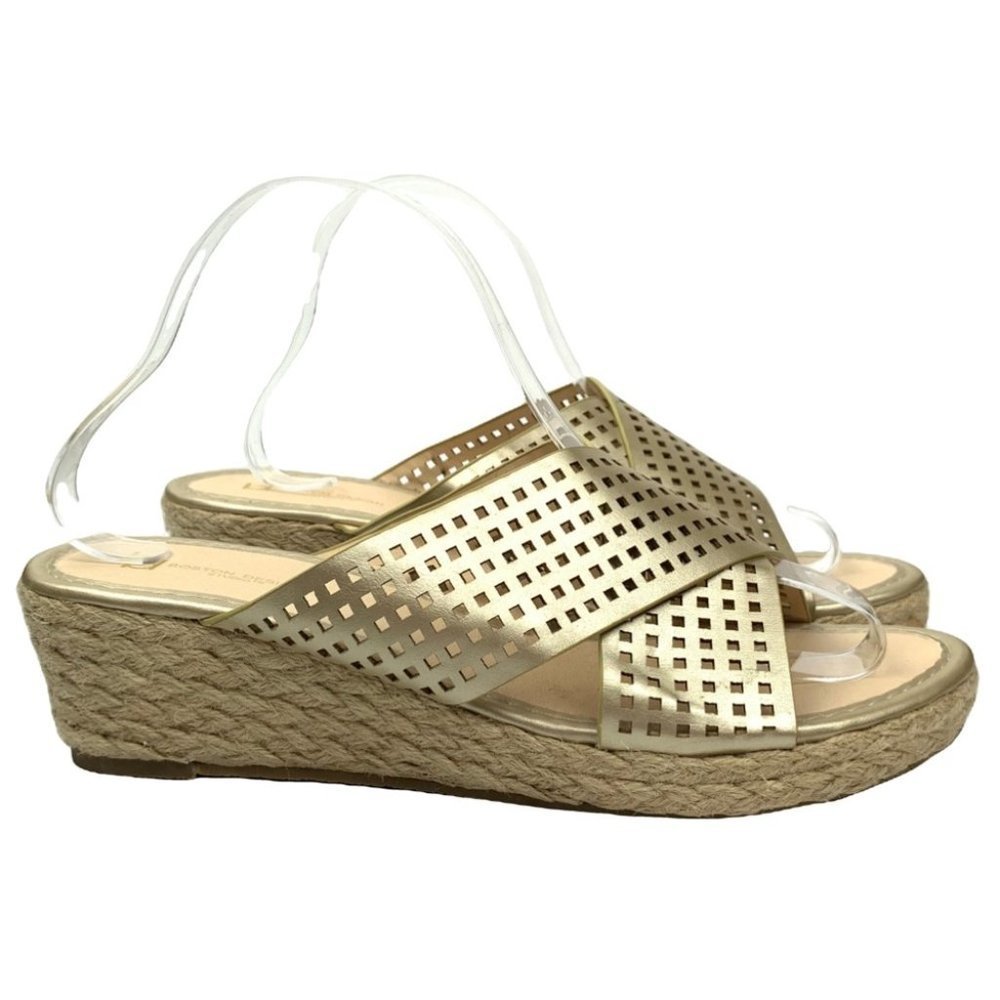 Boston Design sandals 8.5M gold faux leather wedge Espadrilles
